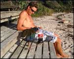 "Greg" the takahe makes himself at home with visitors on Hobbs Beach. Click to enlarge : Image - Heurisko Ltd. Camera provided by Lacklands Ltd.